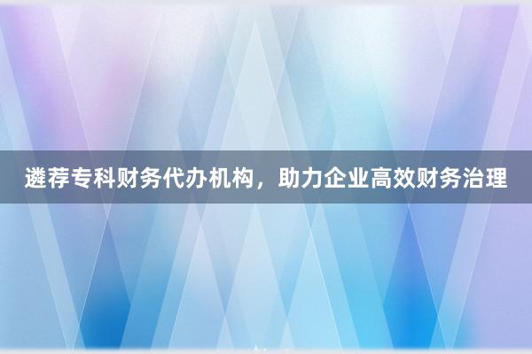 遴荐专科财务代办机构，助力企业高效财务治理